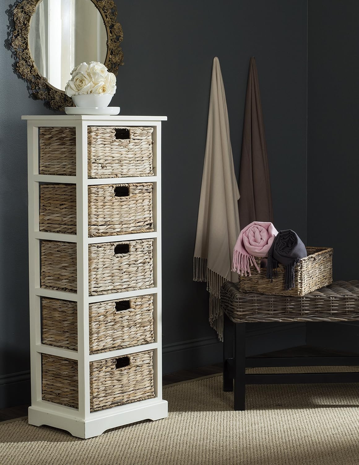 Black Wicker Basket Storage Tower N8910