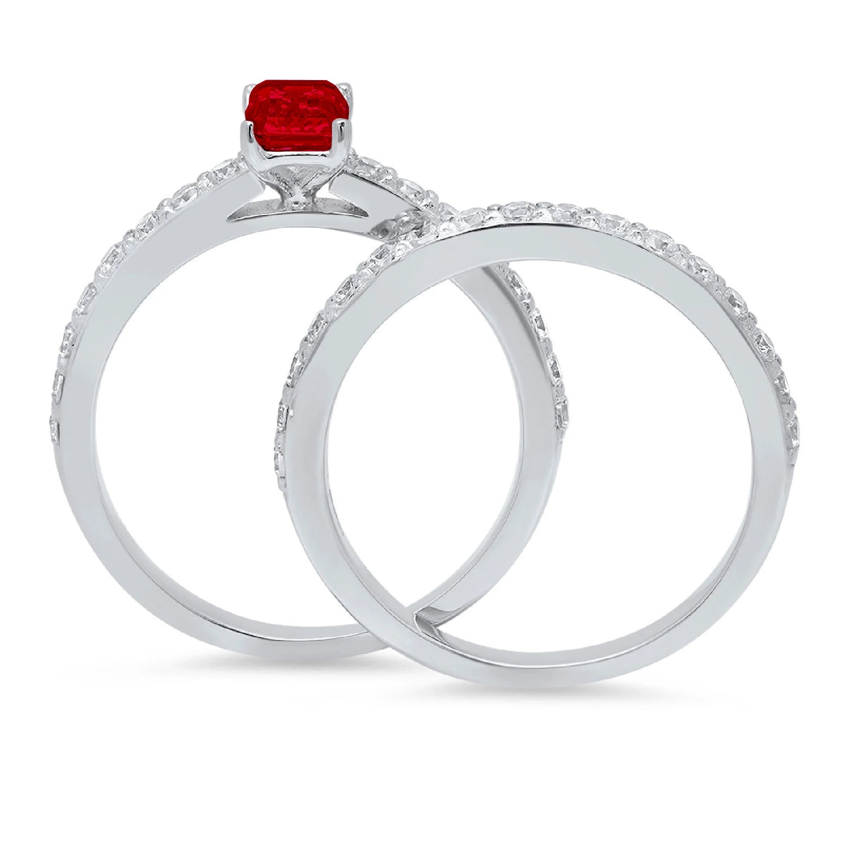 1.16 ct Emerald Cut Natural Garnet 14k White Gold Solitaire Bridal Set SZ 6.25 U51666