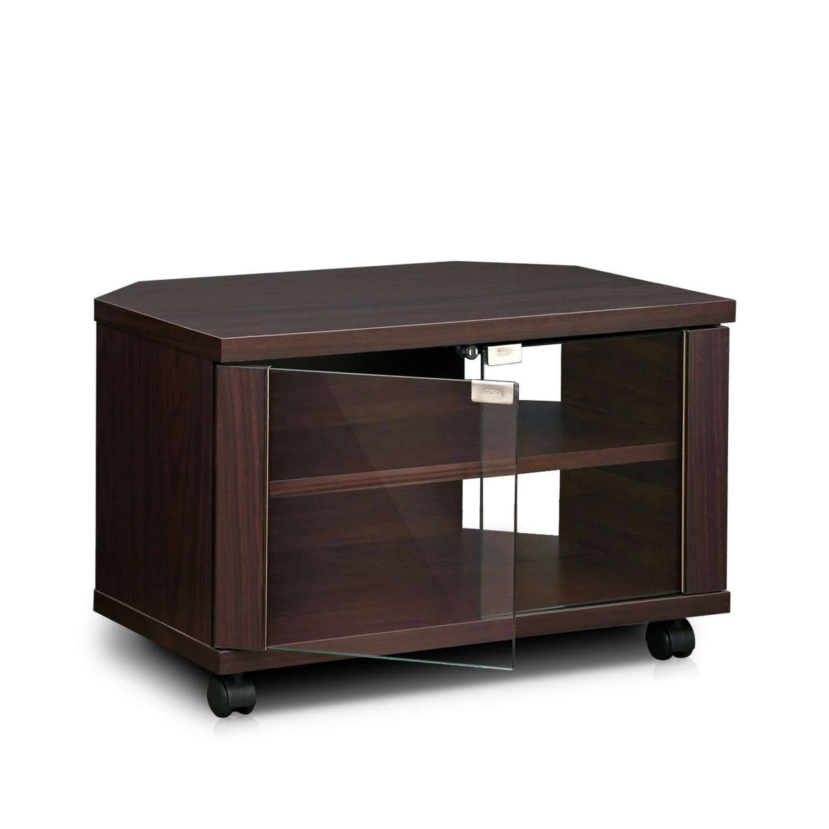 3-Tier TV Stand with Double Glass Doors and Casters, Espresso W716